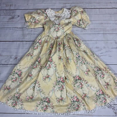 Vtg Daisy Kingdom Yellow Floral Fit & Flare Dress Crochet Puff Sleeve Girls Sz 7 - Image 1 of 4