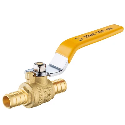 EFIELD 1/2"×1/2" Pex Crimp Ball Valve Yellow Handle Brass No Lead Free Shipping