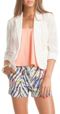 Blazer Trina Turk Manga Corta Perforado Blanco Ojales Estimación Talla 4 Foto 1 de 4