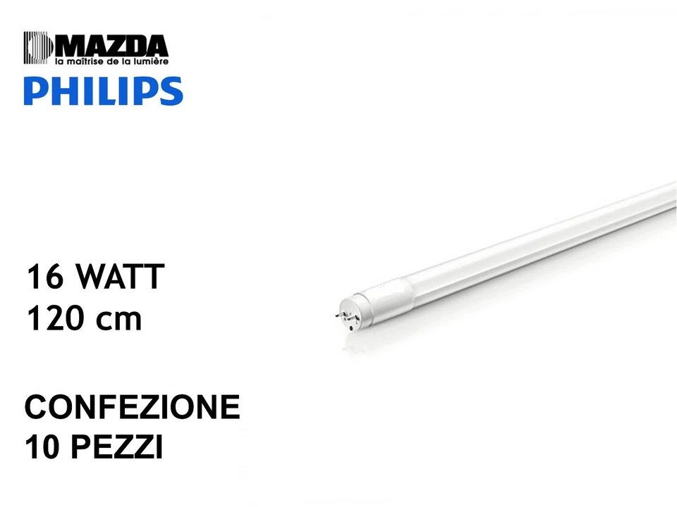 TUBO LED 120 cm MAZDA BY PHILIPS 16W 865 LUCE BIANCA FREDDA ex 36W SET 10 PEZZI - Immagine 1 di 1
