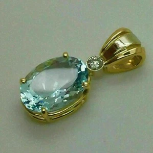 4CT Oval simulierte Aquamarin-Anhänger-Halskette 14K Gelbgold-Finish 18" - Bild 1 von 7
