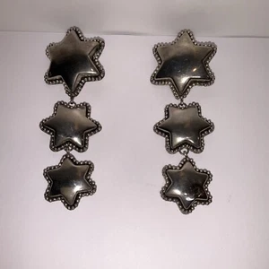 Vintage Raga Chunky Silver Tone Mega Large Clip On Hoop Earrings 4.5”Long - Picture 1 of 9