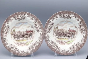 Johnson Brothers Coaching Scenes Brown Soup Plate 22cm Pair Set - Picture 1 of 12