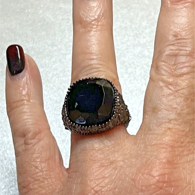 NY&CO Black Ring with Large Black stone and Black Crystals SZ 9 NWT - Image 1 of 4
