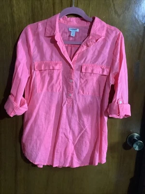 Old Navy Small Rolled Sleeve Linen/Cotton Boho Tunic Pink - Image 1 of 4