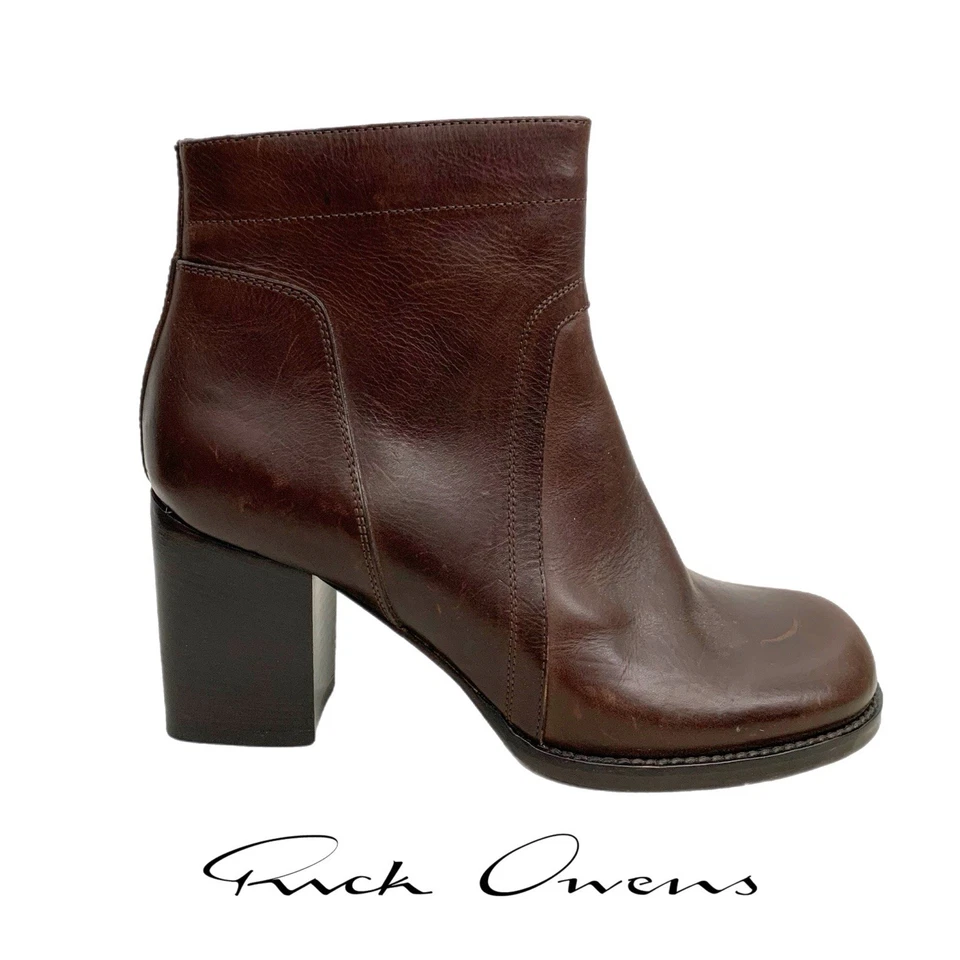 Rick Owen's 棕色皮革短靴女式 10 码 — 第 1/4 张图片