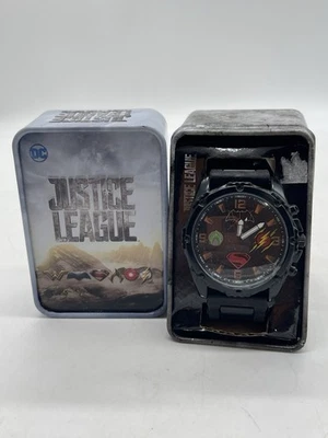Reloj DC Justice League Accutime Hombre Negro Esfera Redonda ¡Nuevo! Foto 1 de 2