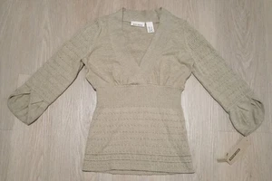 Neu DKNY JEANS Stretch Strick Army Grün Metallic Schalkragen Pullover Tunika Top S - Bild 1 von 13