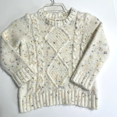 OshKosh B'gosh Girls 5T Cream Speckled Cable Knit Sweater Pullover Winter Cozy - Image 1 of 4