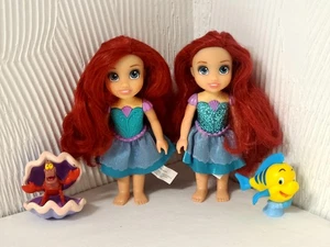 Mixed Lot of 4 Disney Princess Mini 6" Ariel Dolls Jakks Flounder Sebastian Toys - Picture 1 of 20