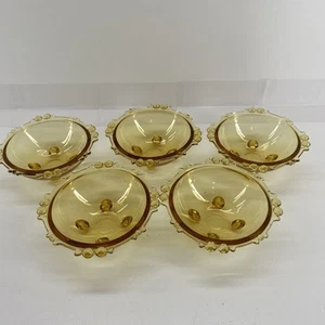 Vintage Amber Glass Bubble Rim Dessert Bowls Set of 5 – Four Footed - Picture 1 of 19