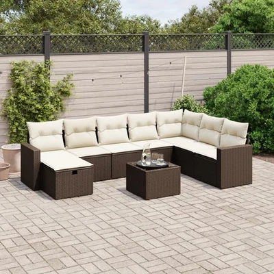 Garden Sofa Set Brown Poly Rattan, Polyester, Tempered Glass, Steel - Изображение 1 из 4