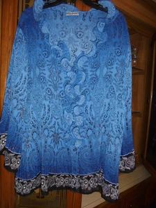 Dessbarn button front blue tunic top size 3X paisley border - Picture 1 of 4