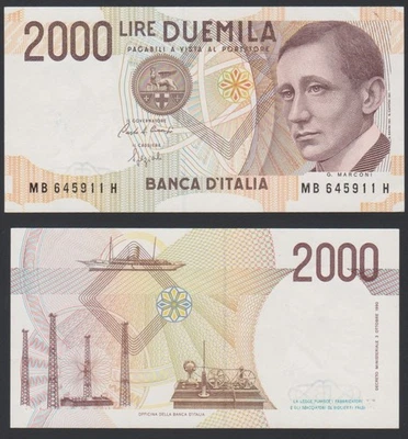 Italy 2000 lire 1990.10.03. Guglielmo Marconi & Ship P115 Prefix MB-H aUNC - Image 1 of 4