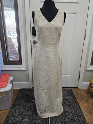 Maxi Vestido Donna Morgan Bordado Botón y Cremallera Lino Talla 4 Foto 1 de 4