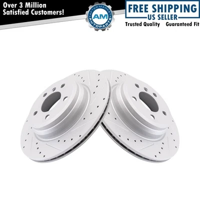 Performance Rear Brake Rotors Set Slotted X Drilled Fits BMW - Image 1 of 4
