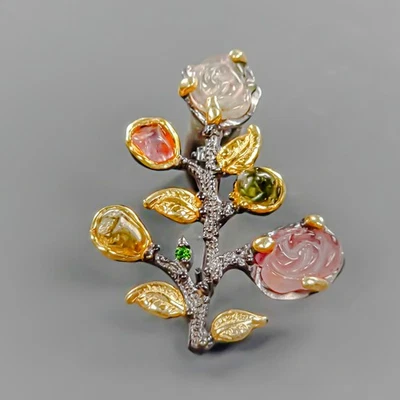 Broche de turmalina natural joyería antigua plata de ley 925/NB28885 Foto 1 de 4