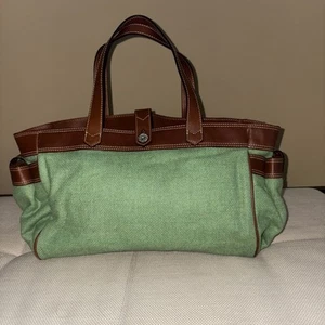 J. Crew Green Wool Leather Trim Satchel Tote Preowned - Picture 1 of 17