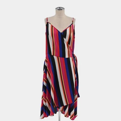 CITY CHIC Embracing Wrap Dress Size L/20 Striped Asymmetrical Spaghetti Strap - Image 1 of 4