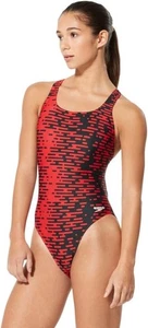 Speedo Damen Badeanzug Einteiler ProLt Super Pro Solid Erwachsene Modern Rot 22 Neu mit Etikett - Bild 1 von 24