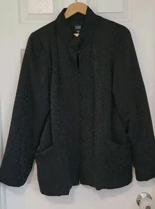 Cardigan giacca Eileen Fisher 100% seta taglia XL nero tasche floreali - Foto 1 di 7
