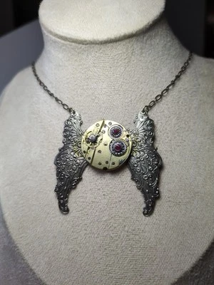 Reloj Gótico Steampunk Ala Demonio Ángel Movimiento Piezas Collar Plateado/Dorado Foto 1 de 4