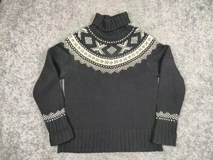 Vtg GAP Lambswool Sweater Women Large Black Fair Isle Turtleneck Chunky Knit Y2K - Picture 1 of 8