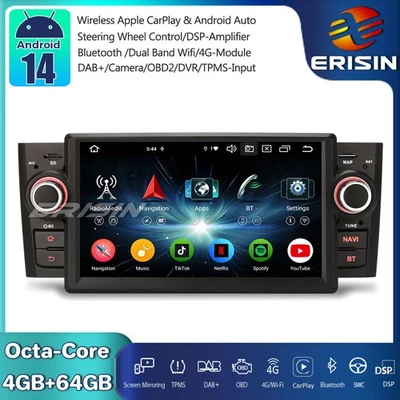 64GB Android 14 Autoradio GPS Navi per Fiat Grande Punto Linea Wifi DAB+ CarPlay - Immagine 1 di 4
