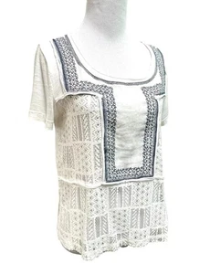 Anthropologie Hazel bestickt Spitze Top Bluse Gr. Small elfenbeinblau NEU $ 88 Etikett - Bild 1 von 8