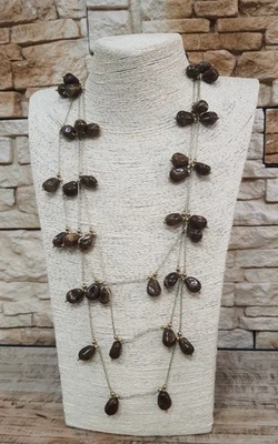 BIGIOTTERIA DA DONNA COLLANA IN ACCIAIO INOX CON PIETRE IN RESINA MARRONE C203 - Immagine 1 di 2