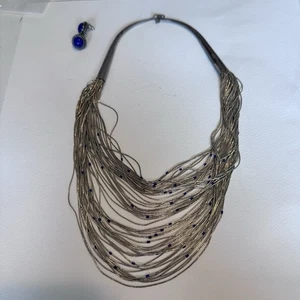 Vintage 925 Sterling flüssig Multi Strang (50) Navajo weich Halskette Ohrringe Set - Bild 1 von 10