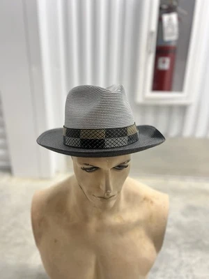 Chapéu Fedora Masculino Stetson Panamá Vintage Palha de Vime, Tamanho 6 7/8 - Imagem 1 de 4