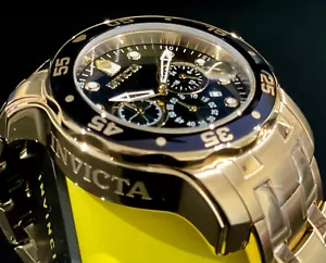 Invicta Mens PRO DIVER SCUBA Chronograph Black Dial 18Kt Gold Plated Watch 0072 - Picture 1 of 12