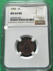 1906 Indian Head Cent 1C NGC MS64 RB - Picture 1 of 2