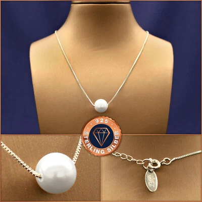 Halskette mit Perlen-Anhänger 925 Sterling-Silber, + Etui, Geschenk Weihnachten - Bild 1 von 4