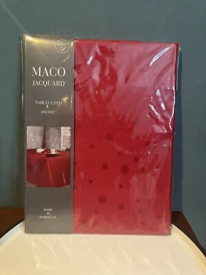 Maco Jacquard Tablecloth 60" x 102” Red Polka Dot, Portugal, New in Package  - Image 1 of 4
