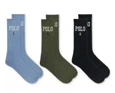 Calcetines POLO RALPH LAUREN para hombre Polo Logo Crew, paquete de 3, talla 10-13 Foto 1 de 4