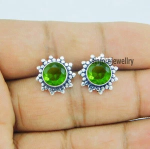 Peridot Gemstone 925 Sterling Silver Jewelry Stud Earrings - Picture 1 of 4