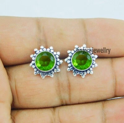 Peridot Gemstone 925 Sterling Silver Jewelry Stud Earrings - Image 1 of 4