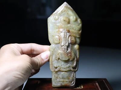 China Dinastía Han Antigua Antigua Bestia de Jade Hetia Cara Hombre Cabeza de Dios Máscara Colgante Foto 1 de 4
