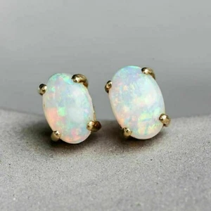 1 Ct Oval Cut Simulated Fire Opal Solitaire Stud Earring 14K Yellow Gold Finish - Picture 1 of 6