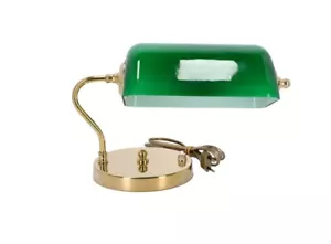 Lampada ministeriale con vetro verde e struttura in ottone lucido stile inglese - Foto 1 di 8