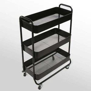 New Wide 3 Tier Metal Rolling Utility Cart Mobile Storage Organizer Trolley Cart - Picture 1 of 9