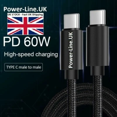 2 X Type-C to Type-C  PD 60W Fast Charger DUAL USB Cable Data Sync Cord 1m — 第 1/4 张图片