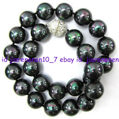 Authentic 8/10/12/14mm Natural Black South Sea Shell Pearl Necklace 18-36'' - Image 1 of 4