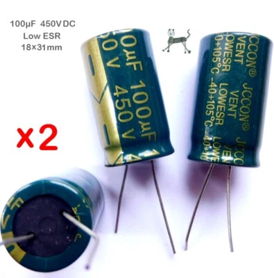 100uF 450V (2 Stück) - JCCON Hochvolt-Elko 105° - 18x31mm - LOW ESR