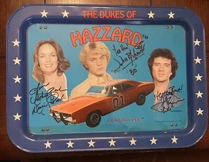 John Schneider, Catherine Bach,Tom Wopat SIGNED 1981 Dukes of Hazzard food tray - Picture 1 of 7