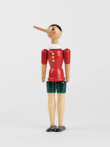 PINOCCHIO BURATTINO DI LEGNO ARTIGIANALE 24 cm ROSSO SENZA CAPPELLO – Art.4-RSC - Foto 1 di 1