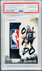 RJ Hampton 2020-21 Panini Instant My City Memorabilia Logoman Black 1/1 PSA AUTH - Picture 1 of 4