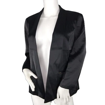 Traje Blazer Chaqueta Anne Klein Para Mujer Frente Abierto Talla Mediana Negro Satinado Carrera Foto 1 de 4